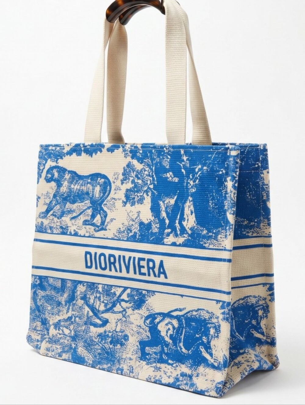 Dior Blue and Cream Straw Tote Bag - Picture 3 of 4